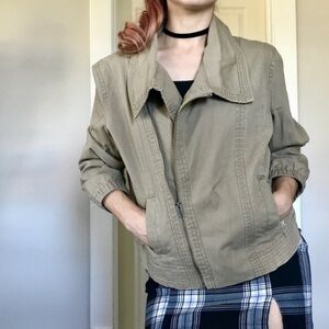 Hurley Tan Moto Canvas Asymmetrical Jacket Sz M EUC